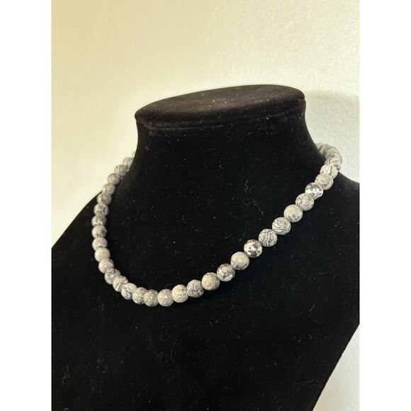 Handmade Gray Picasso Jasper Necklace, Adjustable, With a Silver Extender - Picture 1 of 6